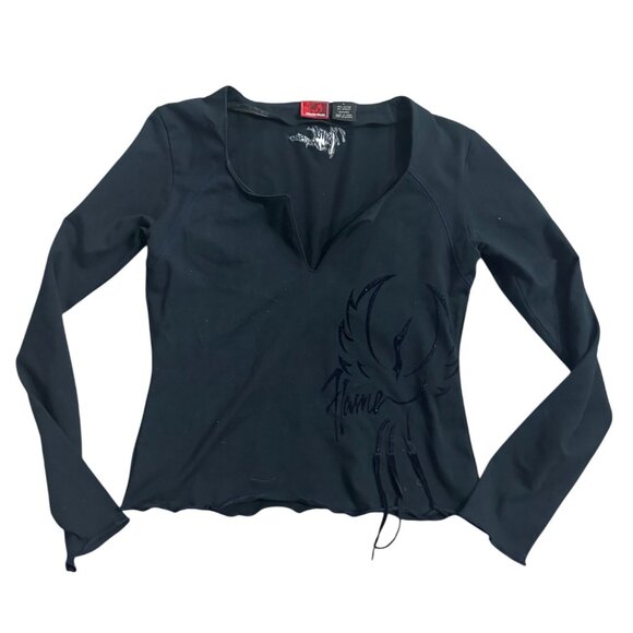 JOHNNY BLAZE Flame Black Long Sleeve Top Size Large - Picture 6 of 6